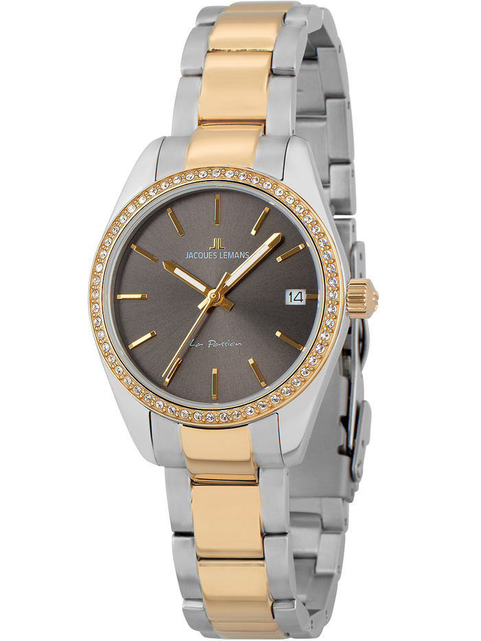 Jacques Lemans La Passion Roloi Batarias me Xruso / Asimi Metalliko Brasele 1-2085G