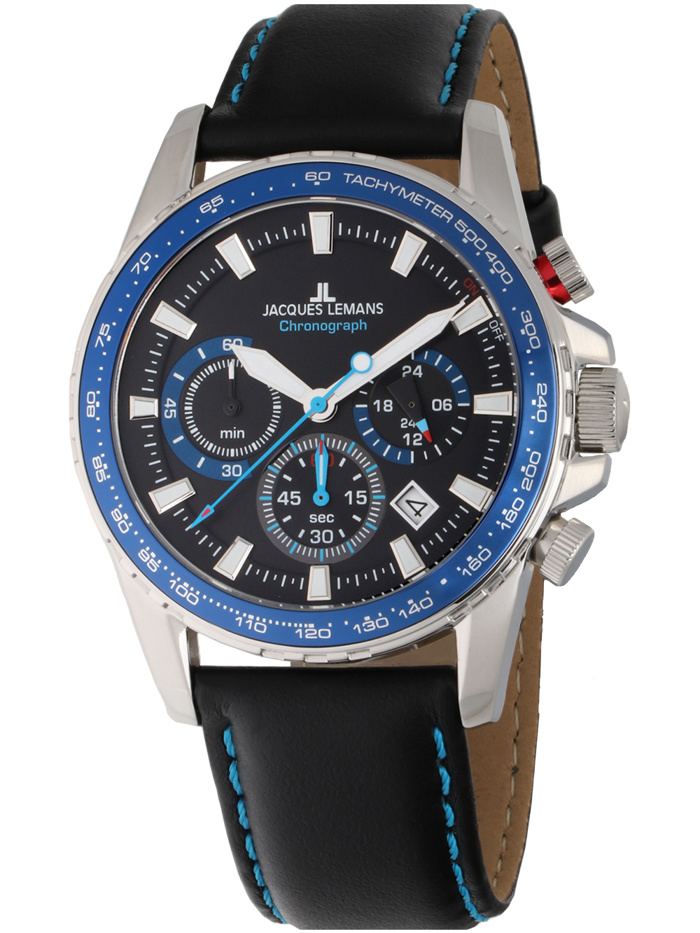 Jacques Lemans Liverpool Roloi Xronogafos Batarias me Mavro Dermatino Louraki 1-2099B.1