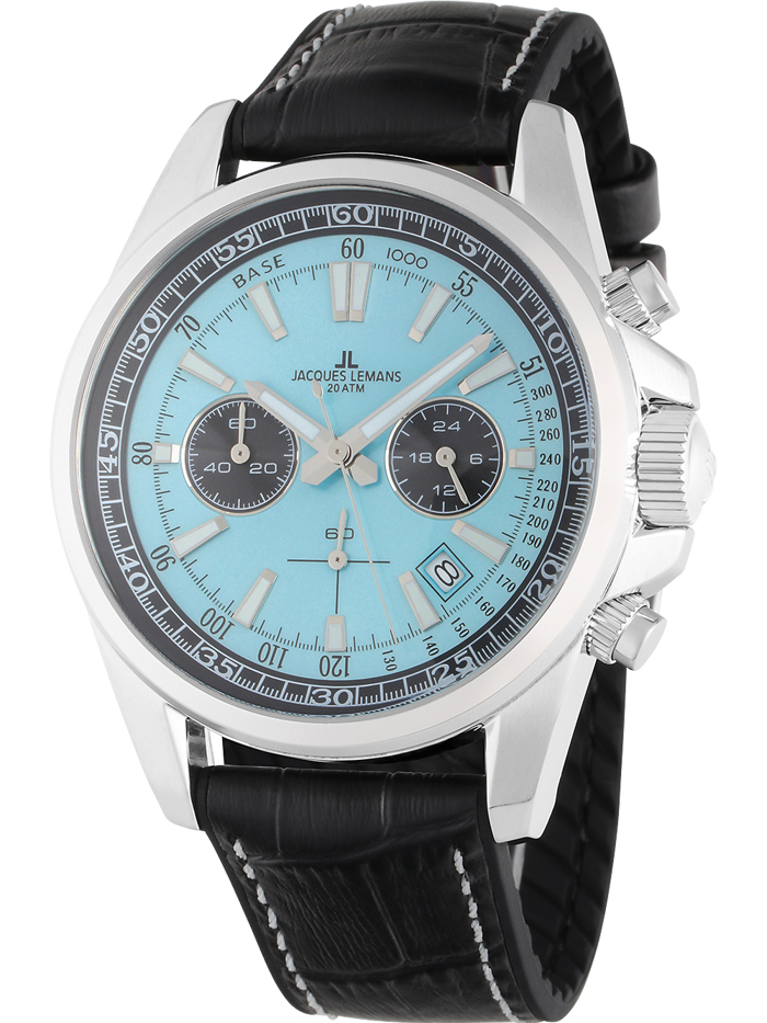 Jacques Lemans Liverpool Roloi Xronogafos Batarias me Mavro Dermatino Louraki 1-2117R