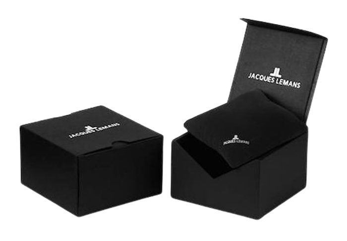 Jacques Lemans Liverpool Roloi Xronogafos Batarias me Mavro Dermatino Louraki 1-2117T