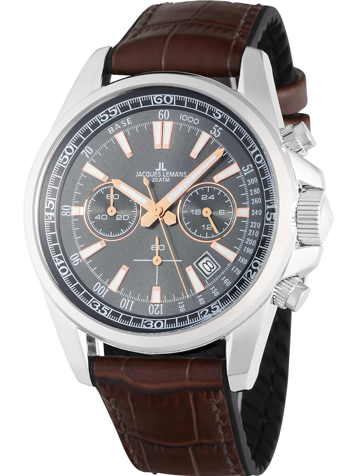 Jacques Lemans Liverpool Roloi Xronogafos Batarias me Kafe Dermatino Louraki 1-2117W