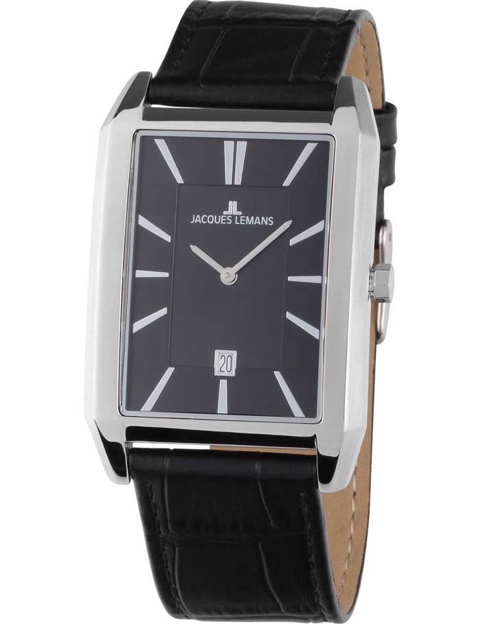 Jacques Lemans Torino Roloi Batarias me Mavro Dermatino Louraki 1-2160.1B
