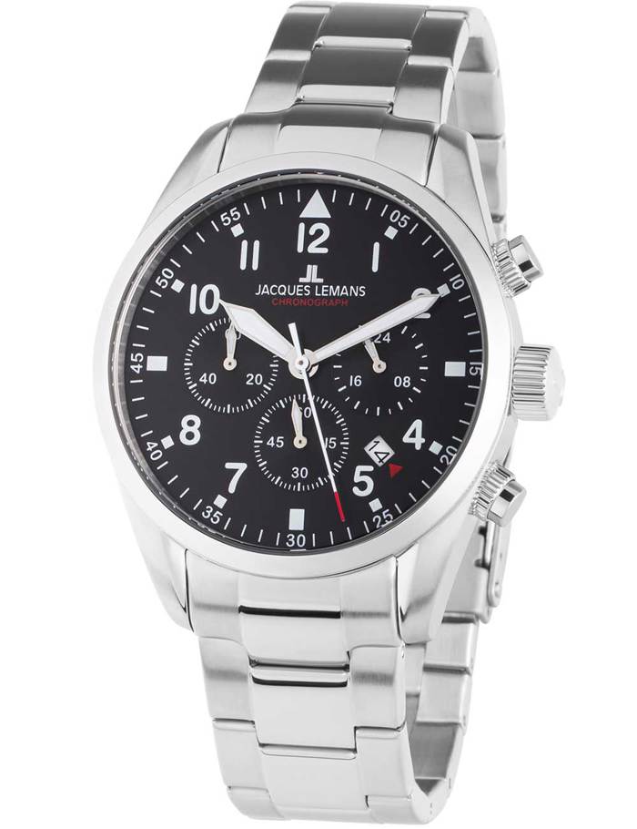 Jacques Lemans Barcelona Roloi Xronogafos Batarias me Asimi Metalliko Brasele 42-2C