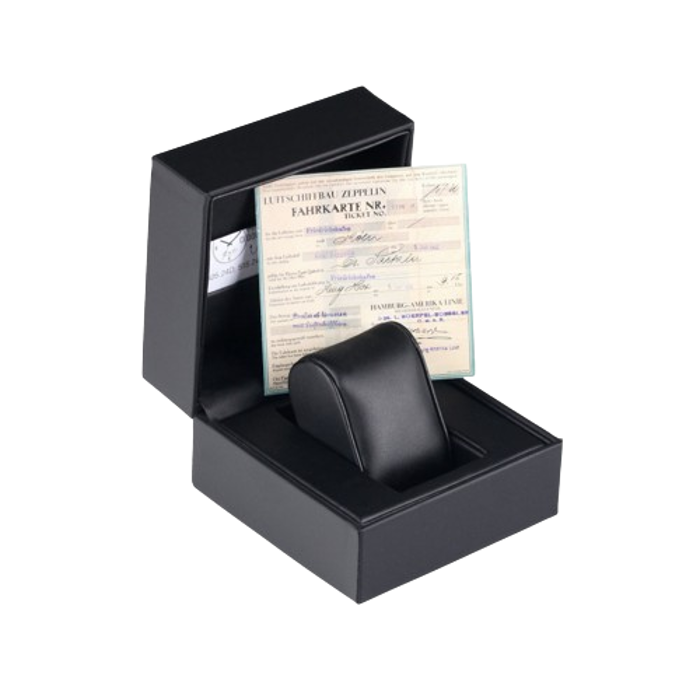 Zeppelin Monotimer Set Roloi Batarias me Mavro kai Kafe Dermatino Louraki 8643-5