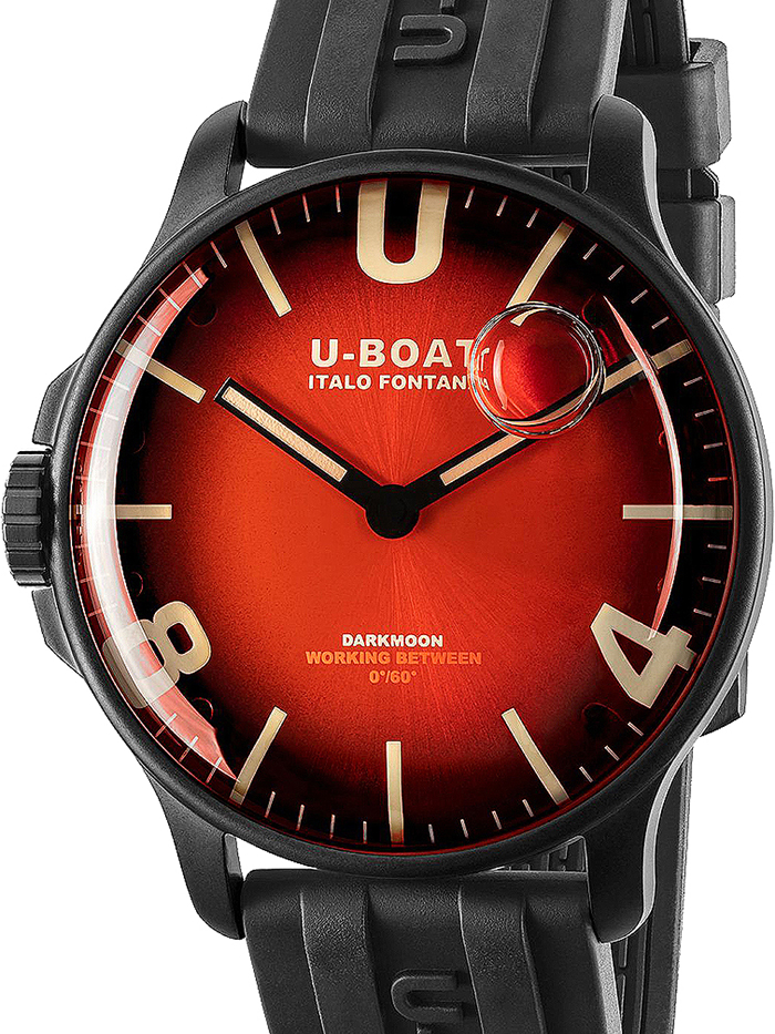 U-Boat Darkmoon Red PVD Soleil Roloi Batarias me Mavro Kaoutsouk Louraki 8697/B