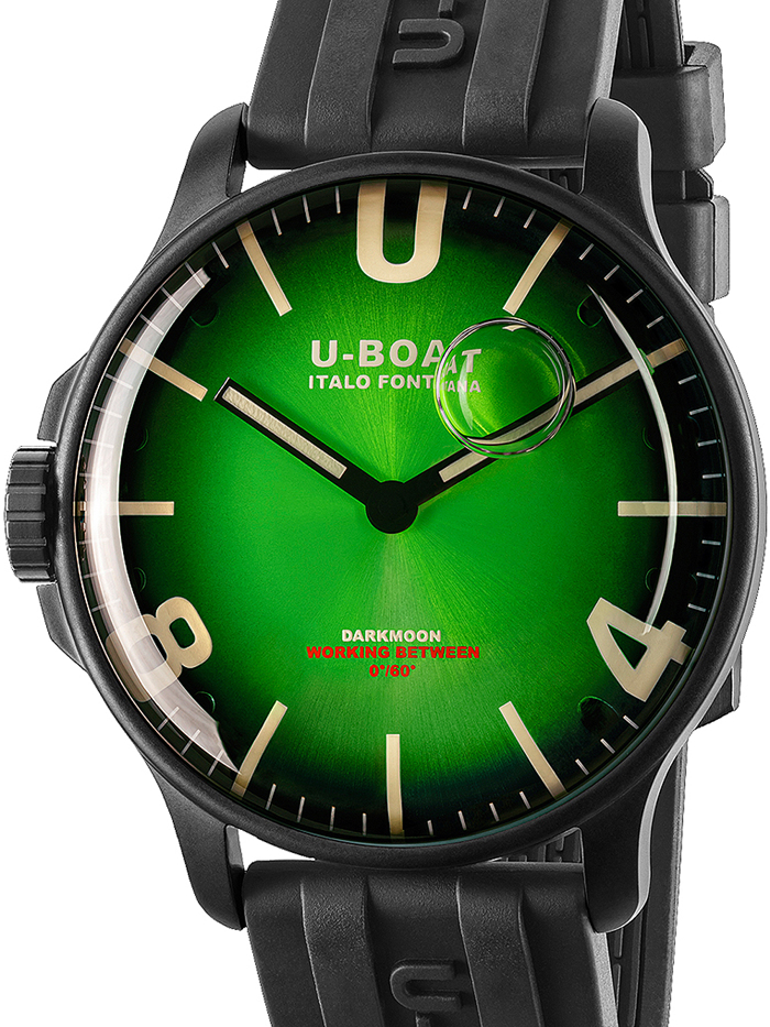 U-Boat Darkmoon Green IPB Soleil Roloi Batarias me Mavro Kaoutsouk Louraki 8698/B