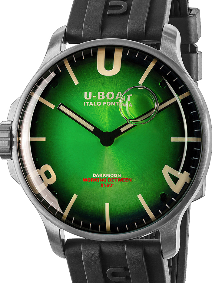 U-Boat Darkmoon Green SS Soleil Roloi Batarias me Mavro Kaoutsouk Louraki 8702/D