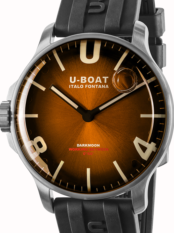 U-Boat Darkmoon Brown SS Soleil Roloi Batarias me Mavro Kaoutsouk Louraki 8703/B
