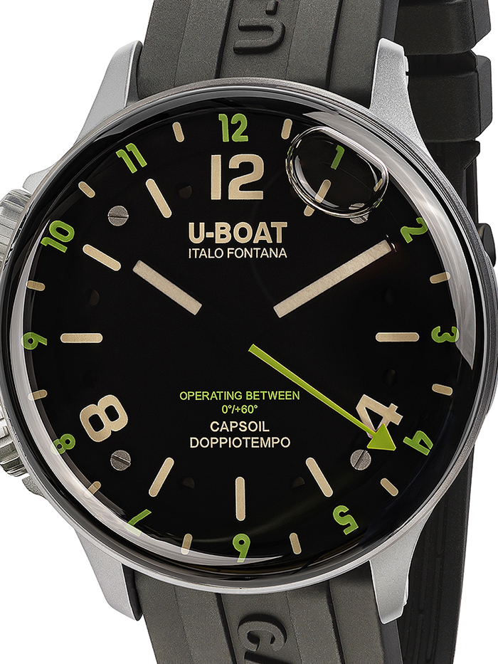 U-Boat Capsoil Doppiotempo SS GMT Roloi Batarias me Mavro Kaoutsouk Louraki 8838/A