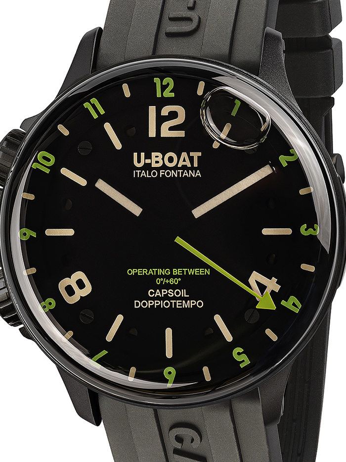 U-Boat Capsoil Doppiotempo DLC GMT Roloi Batarias me Mavro Kaoutsouk Louraki 8840/B