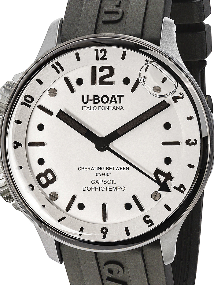 U-Boat Capsoil Doppiotempo SS GMT Roloi Batarias me Mavro Kaoutsouk Louraki 8888/A