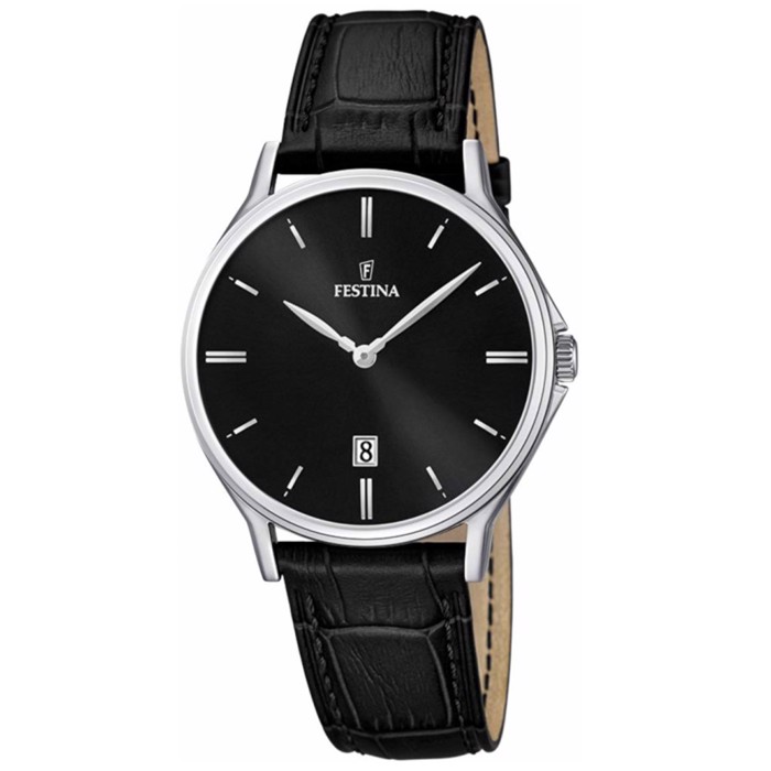 Festina Classic Roloi Batarias me Mavro Dermatino Louraki F16745/5