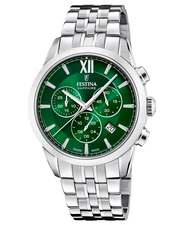 Festina Roloi Xronogafos Batarias me Asimi Metalliko Brasele F20040/3