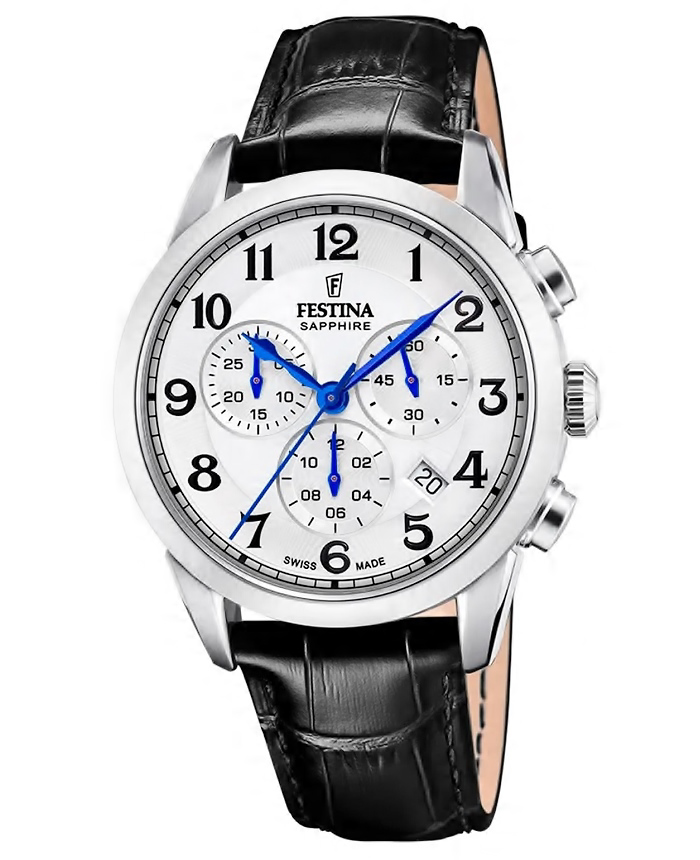 Festina Roloi Xronogafos Batarias me Mavro Dermatino Louraki F20041/1