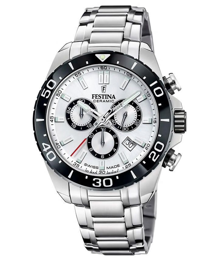 Festina Roloi Xronogafos Batarias me Asimi Metalliko Brasele F20042/1