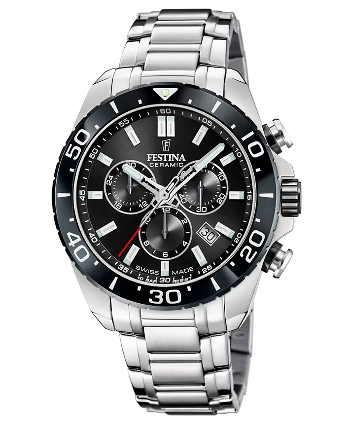 Festina Roloi Xronogafos Batarias me Asimi Metalliko Brasele F20042/4