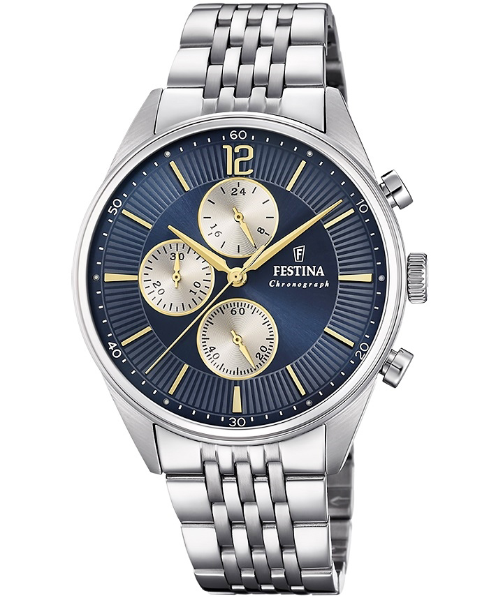 Festina Roloi Xronogafos Batarias me Asimi Metalliko Brasele F20285/7