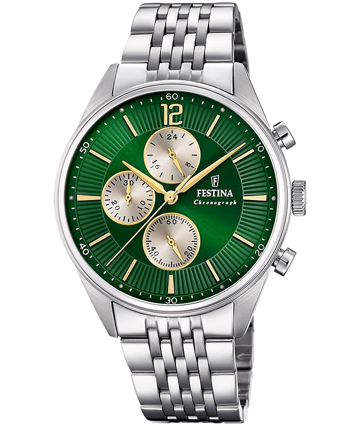 Festina Roloi Xronogafos Batarias me Asimi Metalliko Brasele F20285/9