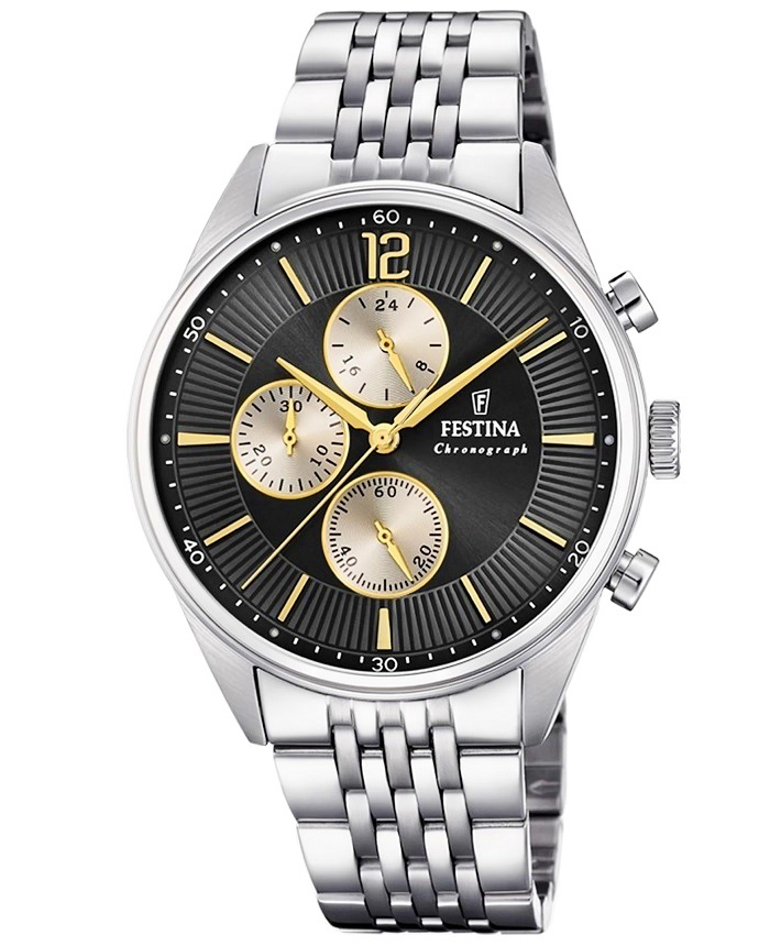 Festina Roloi Xronogafos Batarias me Asimi Metalliko Brasele F20285/A