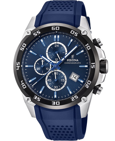 Festina Ρολόι Χρονογράφος Μπαταρίας με Μπλε Καουτσούκ Λουράκι F20330/2