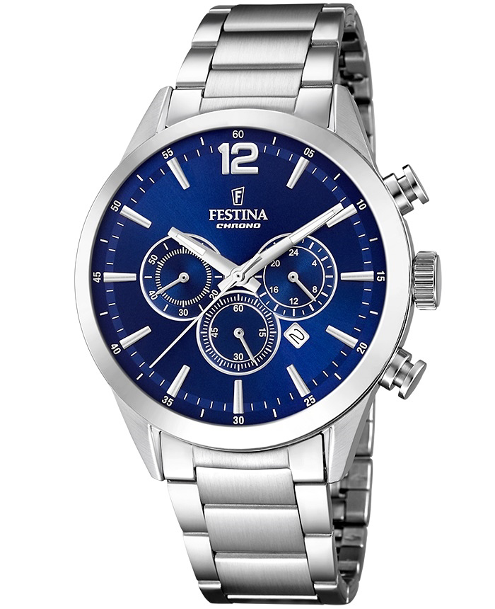 Festina Roloi Xronogafos Batarias me Asimi Metalliko Brasele F20343/7