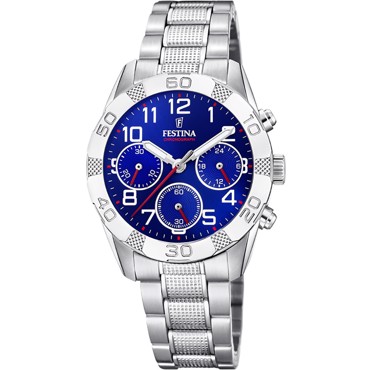 Festina Junior Ρολόι Χρονογράφος Μπαταρίας με Ασημί Μεταλλικό Μπρασελέ F20345/2