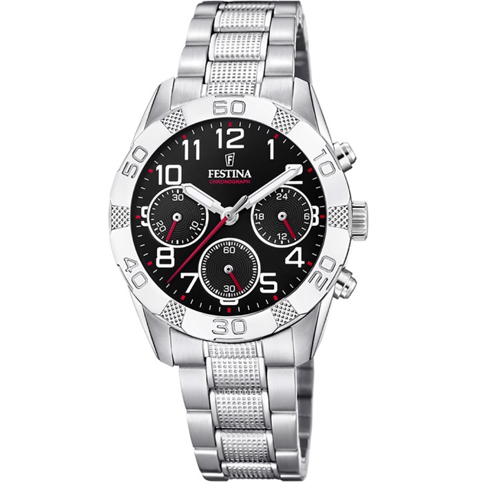 Festina Junior Roloi Xronogafos Batarias me Asimi Metalliko Brasele F20345/3