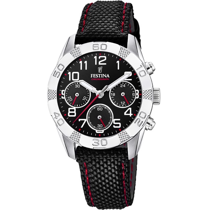 Festina Junior Roloi Xronogafos Batarias me Mavro Metalliko Brasele F20346/3