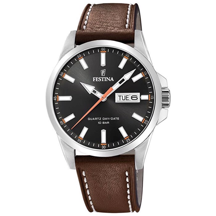 Festina Classic Roloi Batarias me Kafe Dermatino Louraki F20358/2