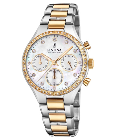 Festina Ρολόι Χρονογράφος Μπαταρίας με Χρυσό / Ασημί Μεταλλικό Μπρασελέ F20402/1