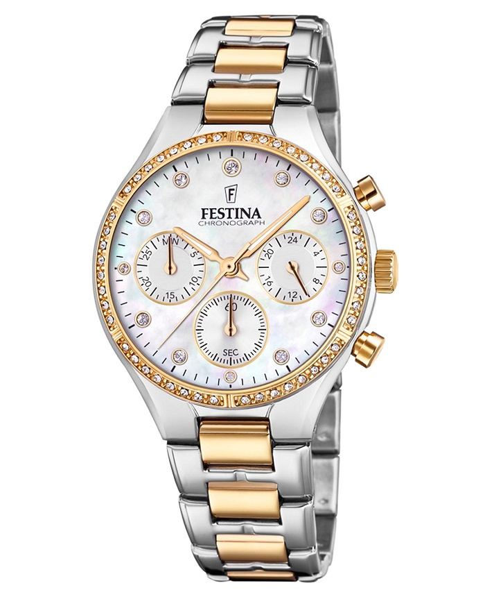 Festina Roloi Xronogafos Batarias me Xruso / Asimi Metalliko Brasele F20402/1