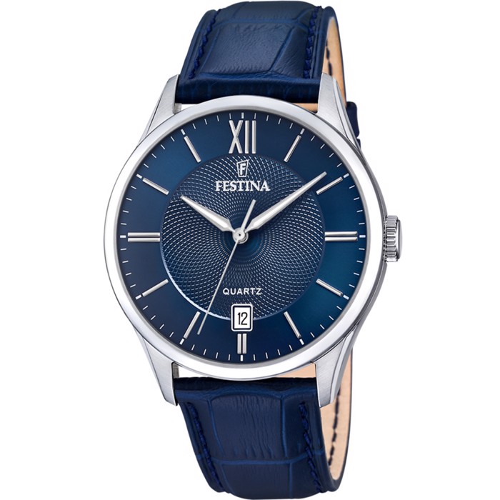 Festina Classic Roloi Batarias me Ble Dermatino Louraki F20426/2
