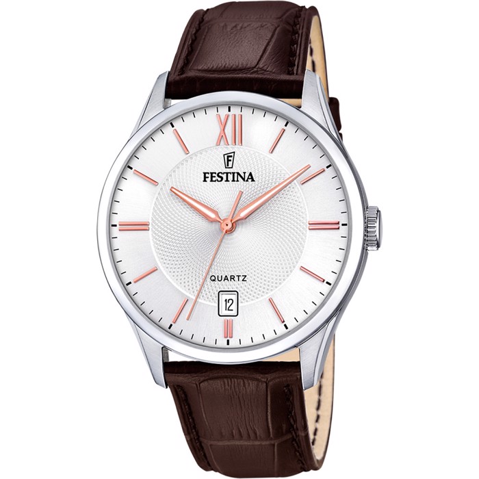 Festina Classic Roloi Batarias me Kafe Dermatino Louraki F20426/4