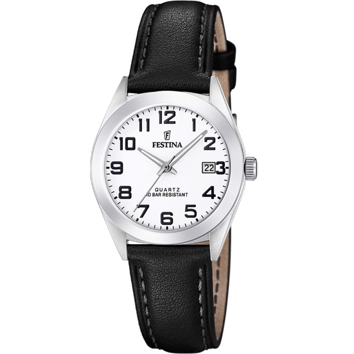 Festina Classic Roloi Batarias me Mavro Dermatino Louraki F20447/1