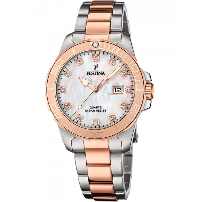 Festina Boyfriend Roloi Batarias me Roz Xruso / Asimi Metalliko Brasele F20505/1