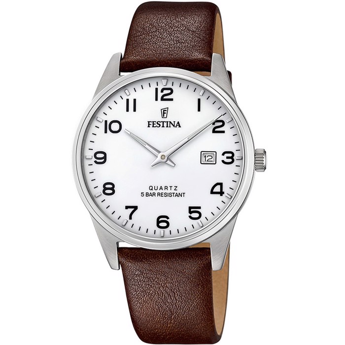 Festina Classic Roloi Batarias me Kafe Dermatino Louraki F20512/1