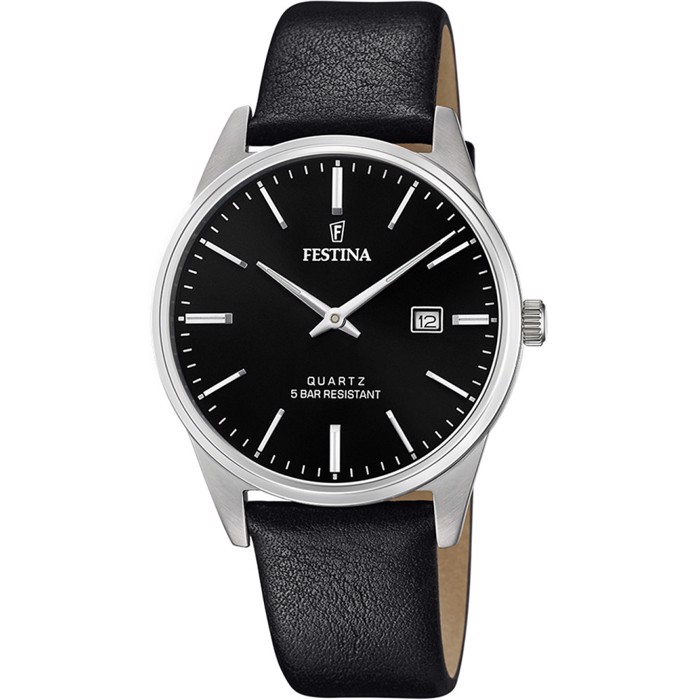 Festina Classic Roloi Batarias me Mavro Dermatino Louraki F20512/4