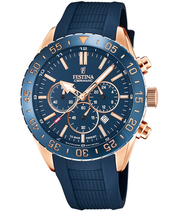 Festina Roloi Xronogafos Batarias me Ble Kaoutsouk Louraki F20516/1