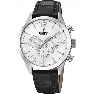Festina Timeless Ρολόι Χρονογράφος Μπαταρίας με Μαύρο Δερμάτινο Λουράκι F20542/1