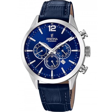 Festina Timeless Ρολόι Χρονογράφος Μπαταρίας με Μπλε Δερμάτινο Λουράκι F20542/2