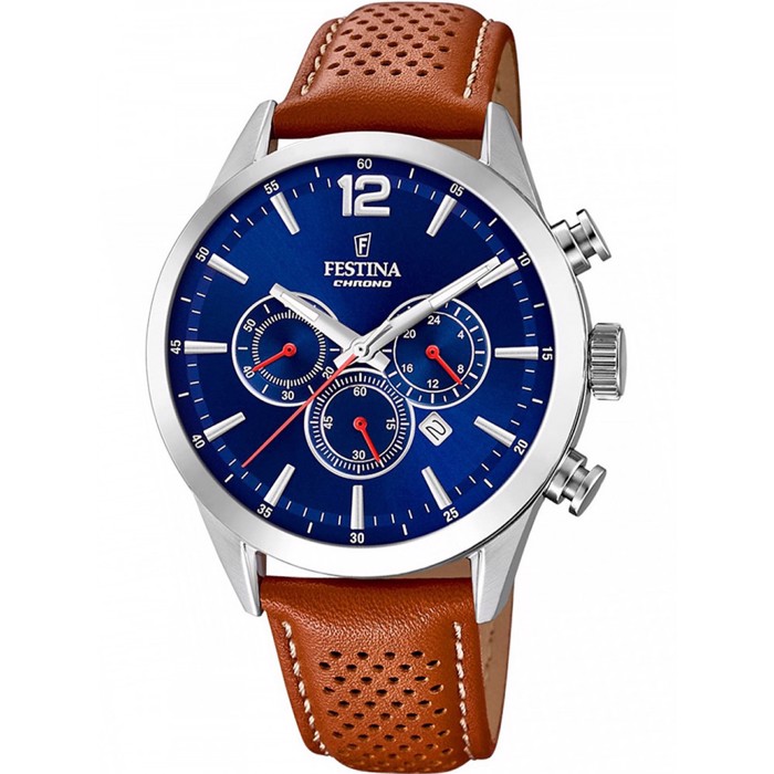 Festina Timeless Roloi Xronogafos Batarias me Kafe Dermatino Louraki F20542/3