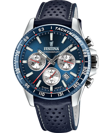 Festina Ρολόι Χρονογράφος Μπαταρίας με Μπλε Δερμάτινο Λουράκι F20561/2