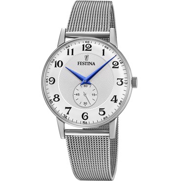 Festina Retro Ρολόι Μπαταρίας με Ασημί Μεταλλικό Μπρασελέ F20568/1