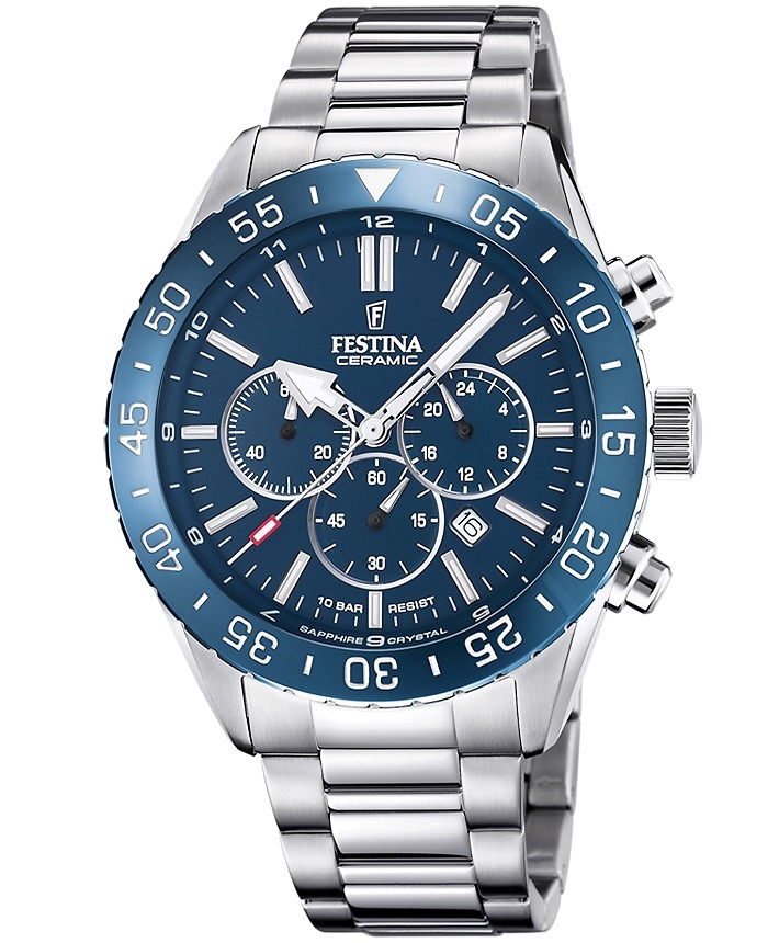 Festina Roloi Xronogafos Batarias me Asimi Metalliko Brasele F20575/2