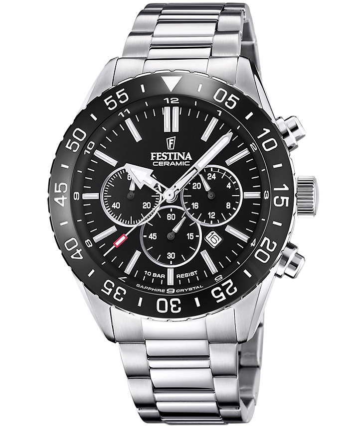 Festina Roloi Xronogafos Batarias me Asimi Metalliko Brasele F20575/3