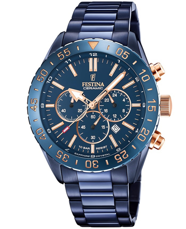 Festina Ρολόι Χρονογράφος Μπαταρίας με Μπλε Μεταλλικό Μπρασελέ F20576/1
