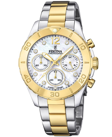 Festina Ρολόι Χρονογράφος Μπαταρίας με Χρυσό / Ασημί Μεταλλικό Μπρασελέ F20604/1