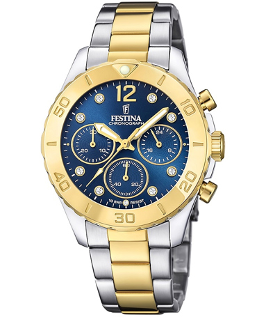 Festina Ρολόι Χρονογράφος Μπαταρίας με Χρυσό / Ασημί Μεταλλικό Μπρασελέ F20604/3