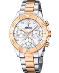Festina Roloi Xronogafos Batarias me Roz Xruso / Asimi Metalliko Brasele F20605/1