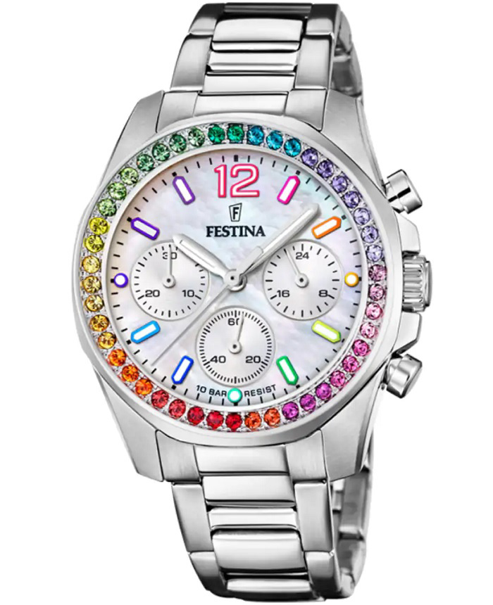 Festina Roloi Xronogafos Batarias me Asimi Metalliko Brasele F20606/2